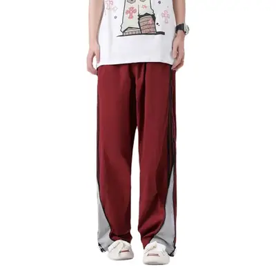 Men Wide Leg Striped Sports Pants Black Spring Fall