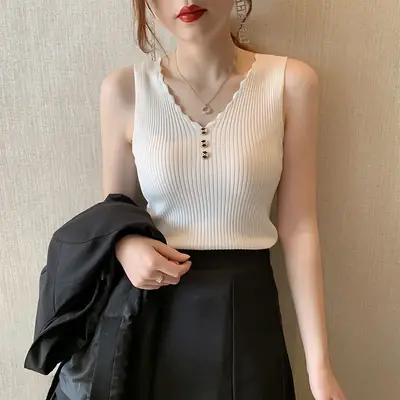 2021 Summer Ice Silk Knitted Camisole Vest Women