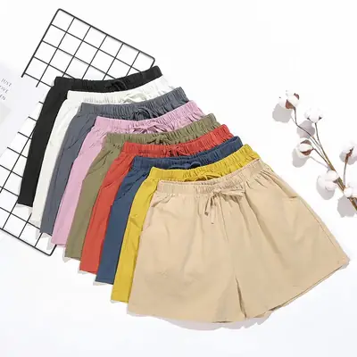 Women Cotton Linen Shorts Multi Color Summer Loose Fit