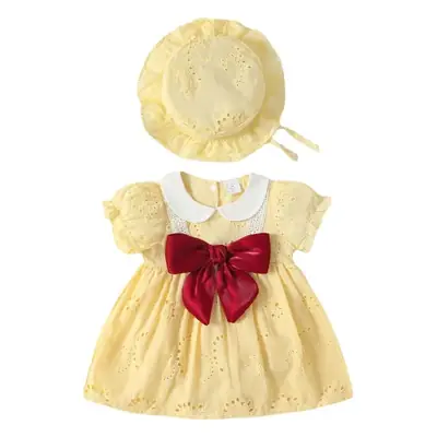 Baby's Peach Sunflower Dress with Bow & Hat Set