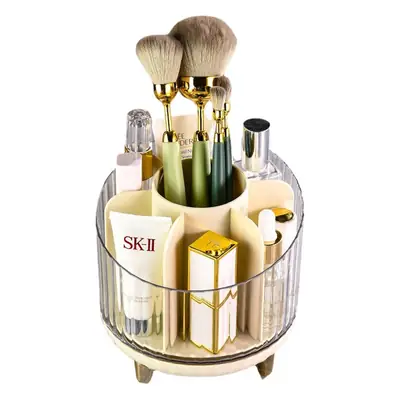 360 Degree Makeup Brush Storage Holder with Lipstick & Pencil Compartment