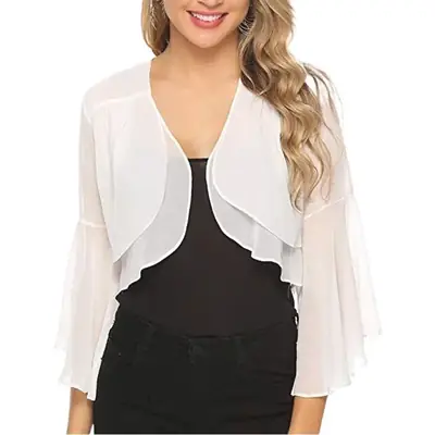 Blue Ruffled Cardigan with Ruffled Sleeves for Women
