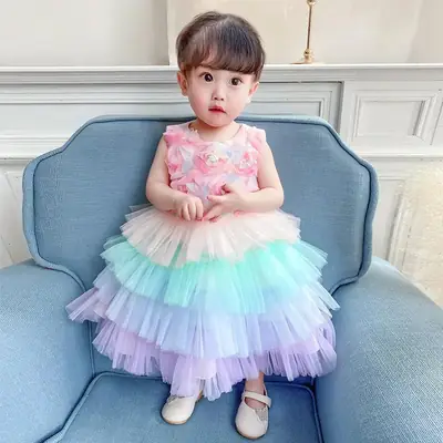 Baby Full Moon Dress for Girls, Puffy Floral Cake Dress, 1-2 Years