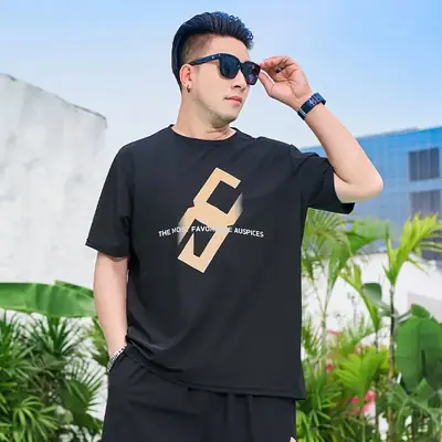 Men's Black Lightning Graphic T-Shirt Plus Size Loose Fit