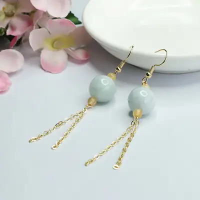 Jade Earrings for Women Natural Grade Round Bead Tassel