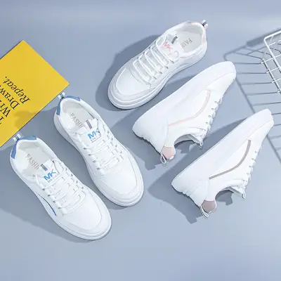 Women White Slim Sneakers Korean Style Thick Sole