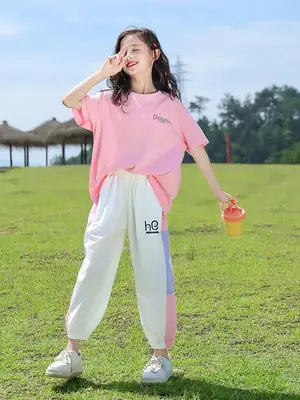 Girls Pink Track Suit Summer Casual Two-Piece Set
