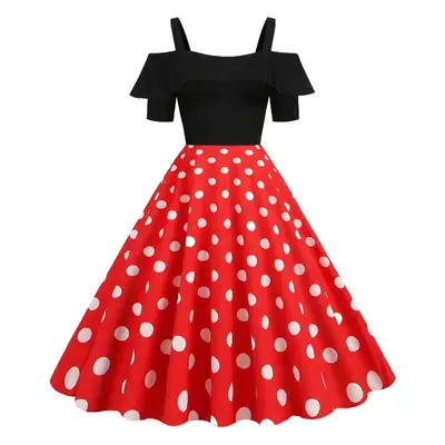 Women's Black Red Polka Dot Bell Sleeve Dress