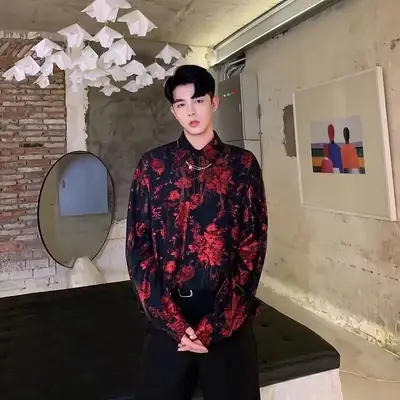 2023 Men's Retro Green Printed Shirt Loose Fit