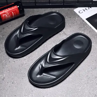 Summer New Flip-flops for Outdoor Travel, Home Indoor Open-toe Flip-flops, Pure Color Flats-soled Men's Shoes