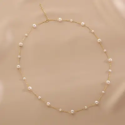 Gypsophila Pearl Necklace 18K Gold Minimalist Women