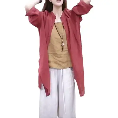 Women's Purple Long Sleeve Shirt with Hip Covering Outerwear Set