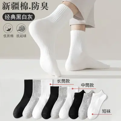 White Socks Men's Mid-Calf Socks Summer Thin Pure Cotton Deodorant Sweat-Absorbent Breathable Boys' Sports Socks Summer Socks