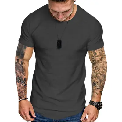 Men Grey Slim Fit T-Shirt Round Neck Short Sleeve
