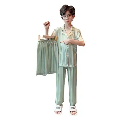 Children's Jacquard Striped Three-Piece Pajamas Summer Home Wear