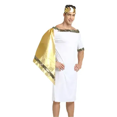Adult Male Greek God Costume White Gold Cap