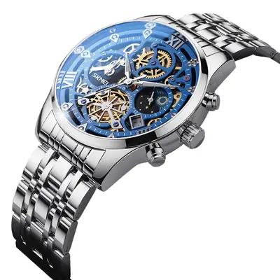 Men's Skeleton Star & Moon Quartz Watch Waterproof Black Strap