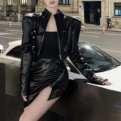 Black Leather Jacket for Women Spring Fall 2025