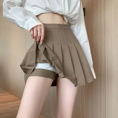 Women Pleated Skirt Set Navy Blue Anti-Wrinkle Spring Fall