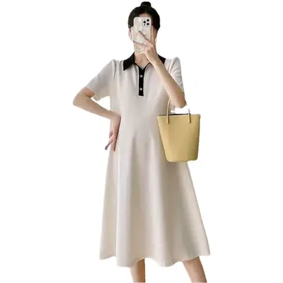 Pregnant Women Dress Short Sleeve Polo Skirt