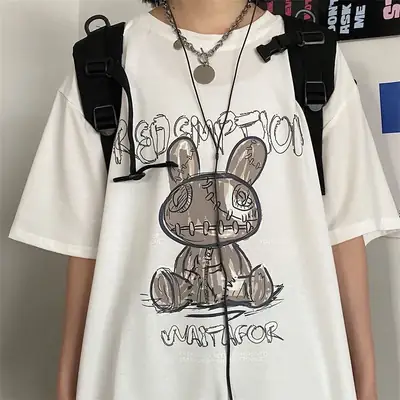 Men White Graphic T-Shirt Summer Hip Hop Style