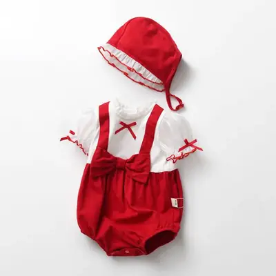 Red Bow Baby Romper for 1-Year-Olds