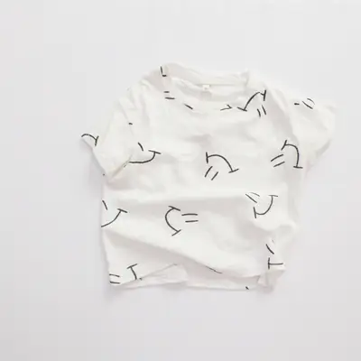 Kids Korean Short Sleeve T-Shirt Set with Plaid Pants