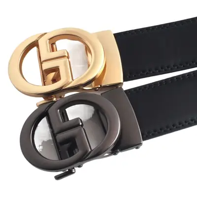 Men's Black Leather Automatic Buckle Belt