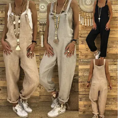 Maroon Loose Fit Suspender Jumpsuit Large Women