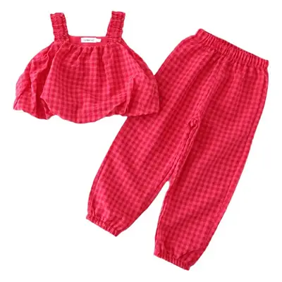 Pink Plaid Sleeveless Vest Suit for Parents & Kids