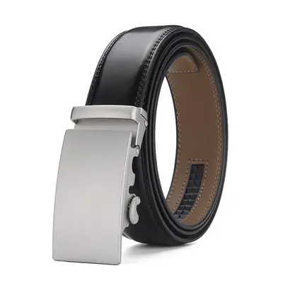 Men's Real Cowhide Belt Brown Silver Buckle