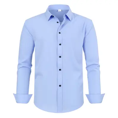 Men's Light Purple Cotton Shirt Large Size Anti-Wrinkle