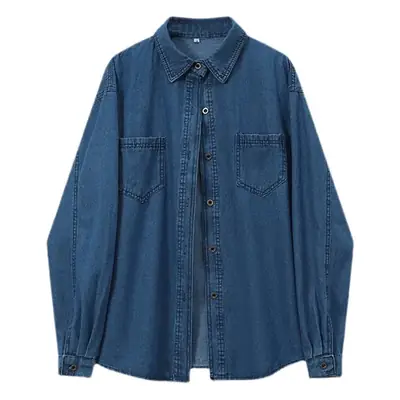 Women Denim Shirt Blue Niche Design Loose Long Sleeve