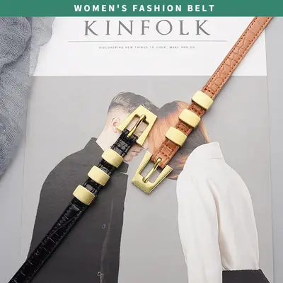 Women's Metal Ring Belt with Genuine Leather Strap