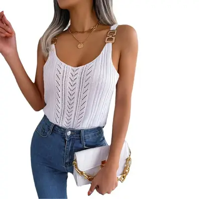Women V-Neck Hollow Top Summer Casual Top