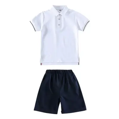 Men Polo Short Sleeve Polo Shirt Black Shorts Set White