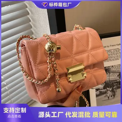 Pink Diamond Plaid Chain Shoulder Bag for Women