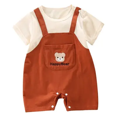 Baby Strap Jumpsuit Brown Cartoon Bear Short Sleeve