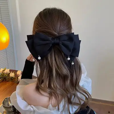 Elegant Satin Bow Hairpin with Pearl Accents