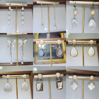 18K Gold Pearl Flower Earrings for Women