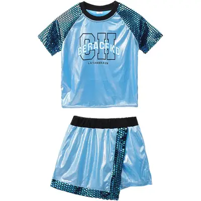 Children Hip Hop Sequins Shorts Outfit Blue Party Wear