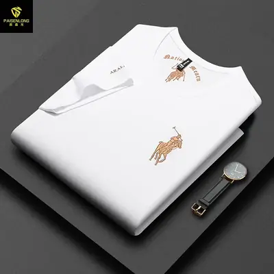 Men Black Polo T-Shirt with Embroidered Design