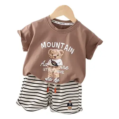 Boys Cartoon Shorts Set Brown Striped 2023