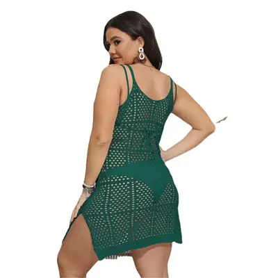 Women's Green Hollow-out Woven Bikini Blouse Sweater Dress Large