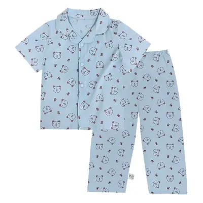 Xiao Qinglong Pure Cotton Boys Girls Pajama Set White Gold Print