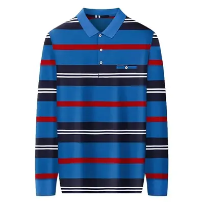 Middle-aged Striped Polo Shirt Navy Beige Menswear
