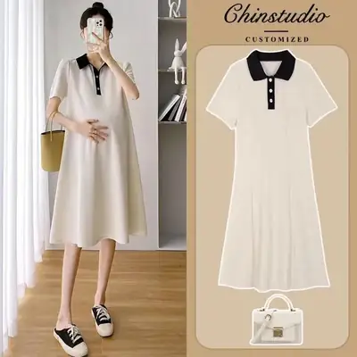 Black Short Sleeve Maternity Dress for Women