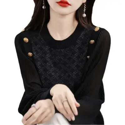 White Knit Sweatshirt for Women New Chiffon Loose Fit