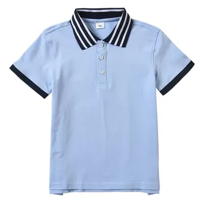 Children's Light Blue Cotton Polo Shirt Short Sleeve Primary School