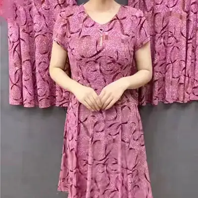Women's Navy Printed Midi Dress Loose Fit Summer Wear